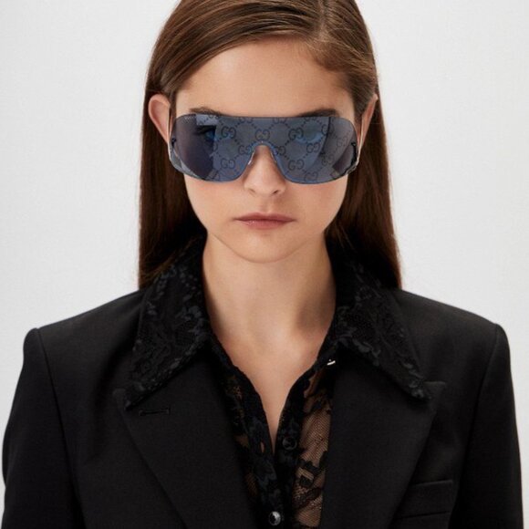 Gucci GG1560S 003 Shield Sunglasses - Silver/Blue - Picture 3 of 10